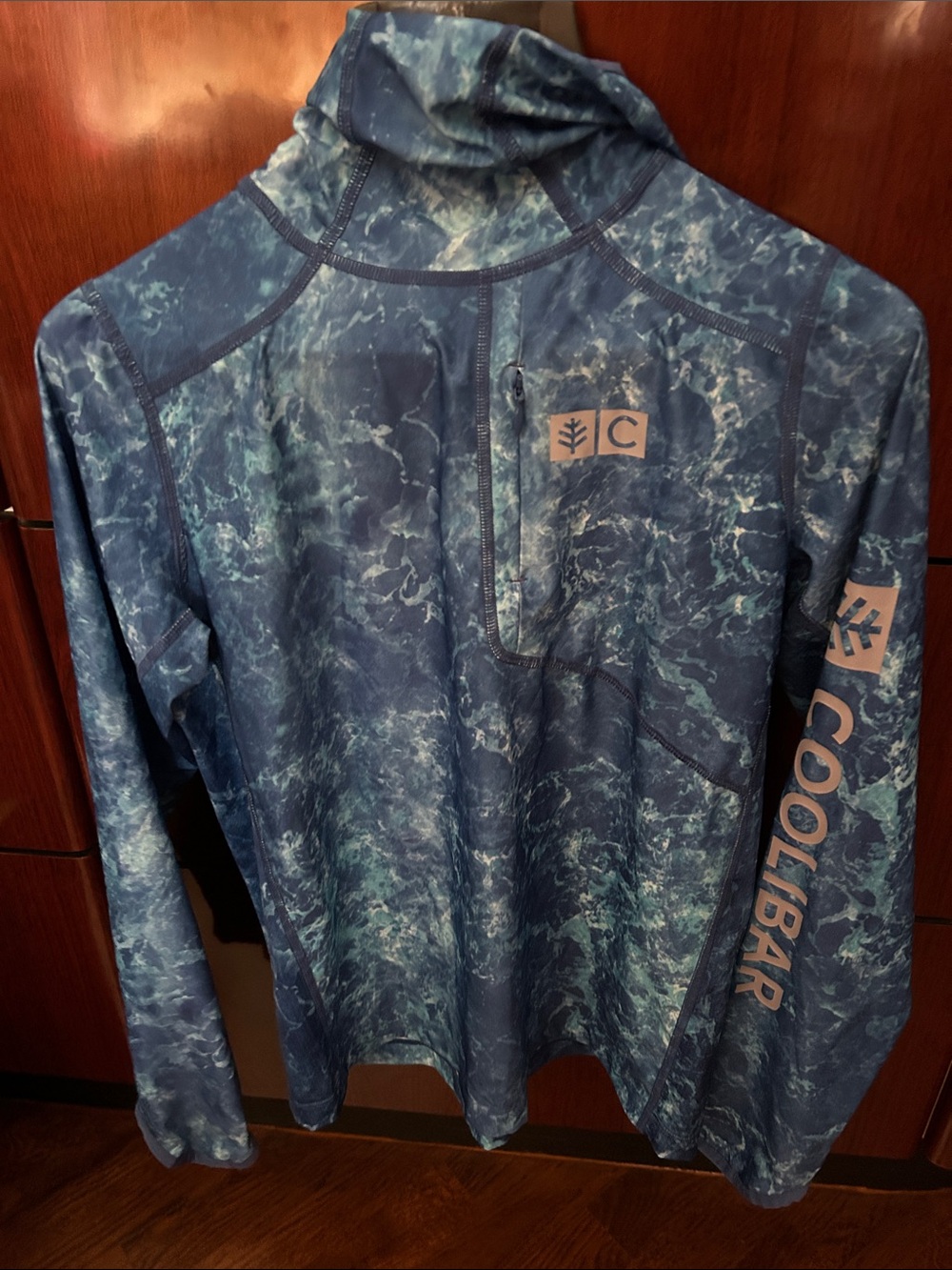 Coolibar Marine Blue Wave Sun Hoodie with face mask-complete sun protection